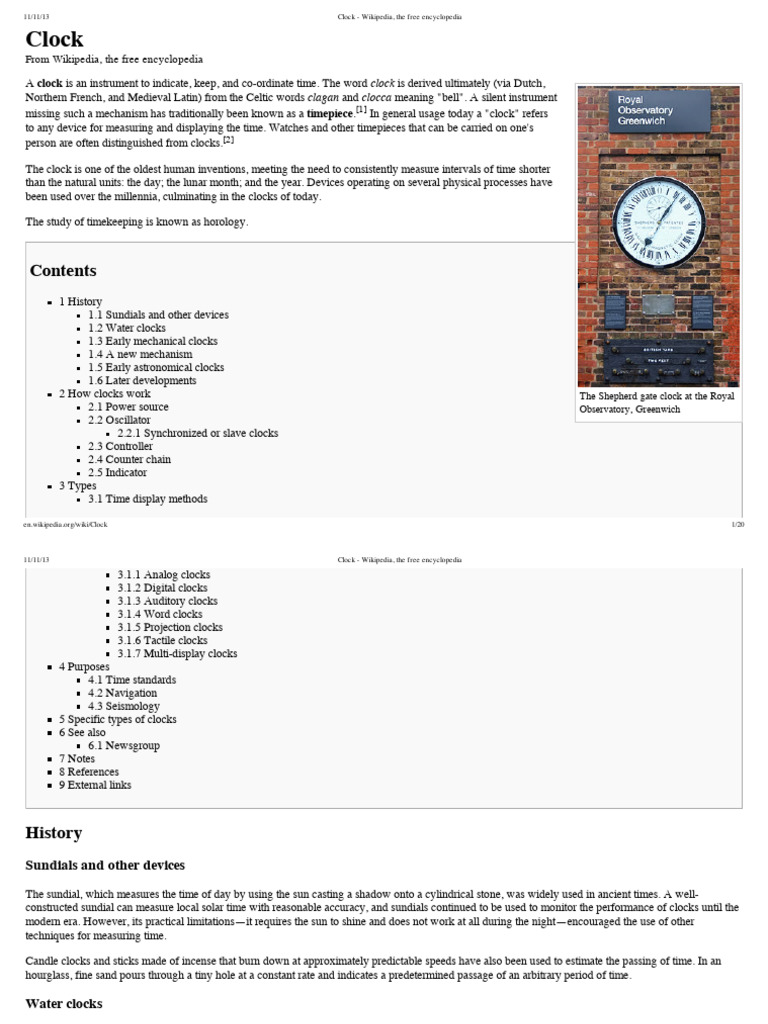 Overview of Clocks on Wikipedia | PDF | Clock | Pendulum