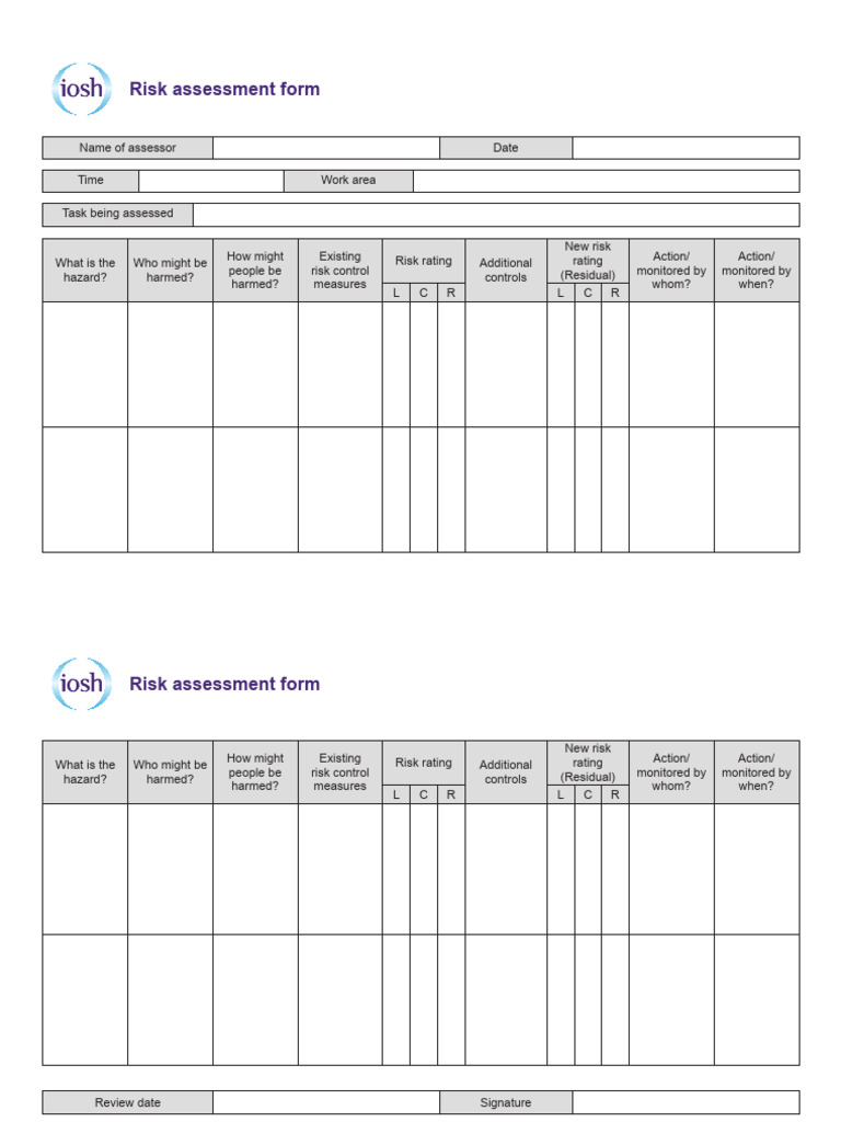Construction Site Risk Assessment Form | PDF | Noise | Workplace