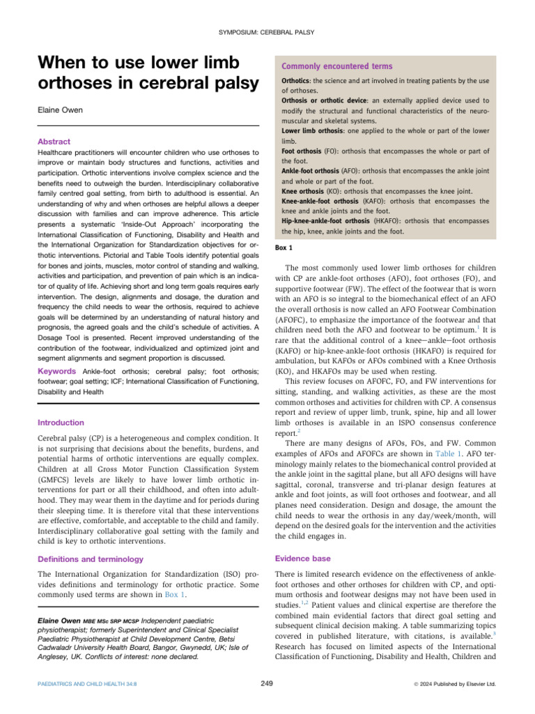 When To Use Lower Limb Orthoses in Cerebral Palsy | PDF | Walking ...