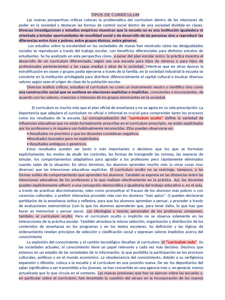 Análisis Crítico del Currículum Escolar | PDF | Plan de estudios ...