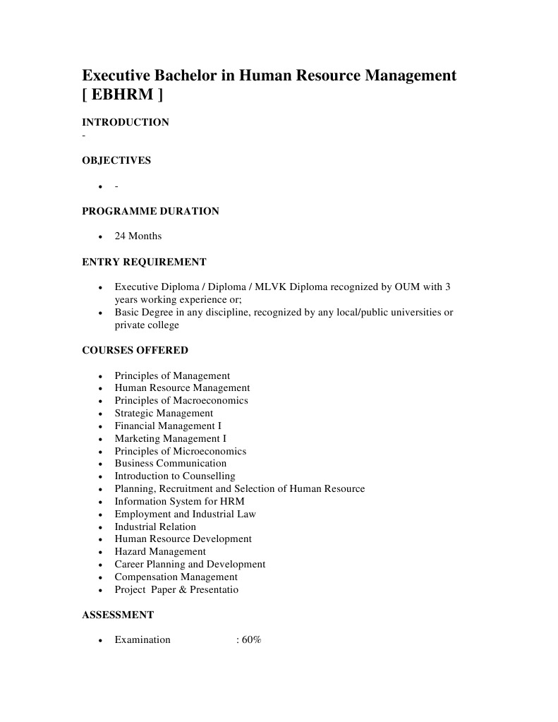 Executive Bachelor in HR Management | PDF | Human Resource Management ...