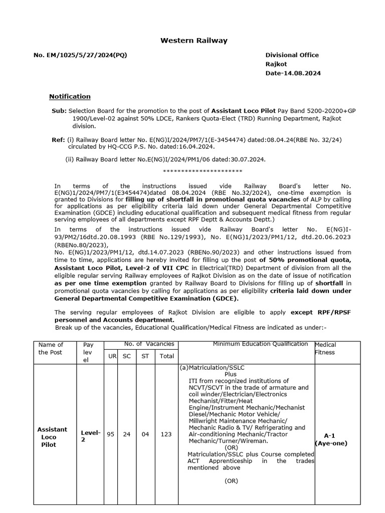 ALP Promotion Notification - Rajkot Division | PDF | Vocational ...