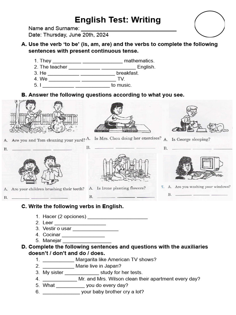 English Writing Test for Beginners | PDF | Linguistics