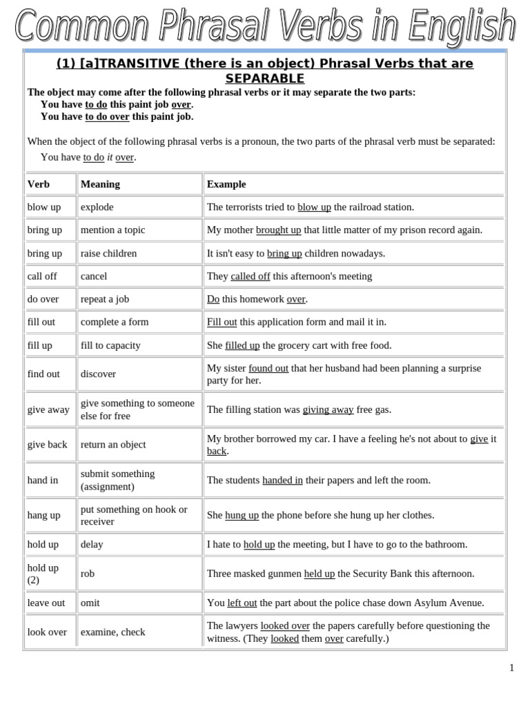 Essential Phrasal Verbs Guide | PDF | Syntax | Linguistics