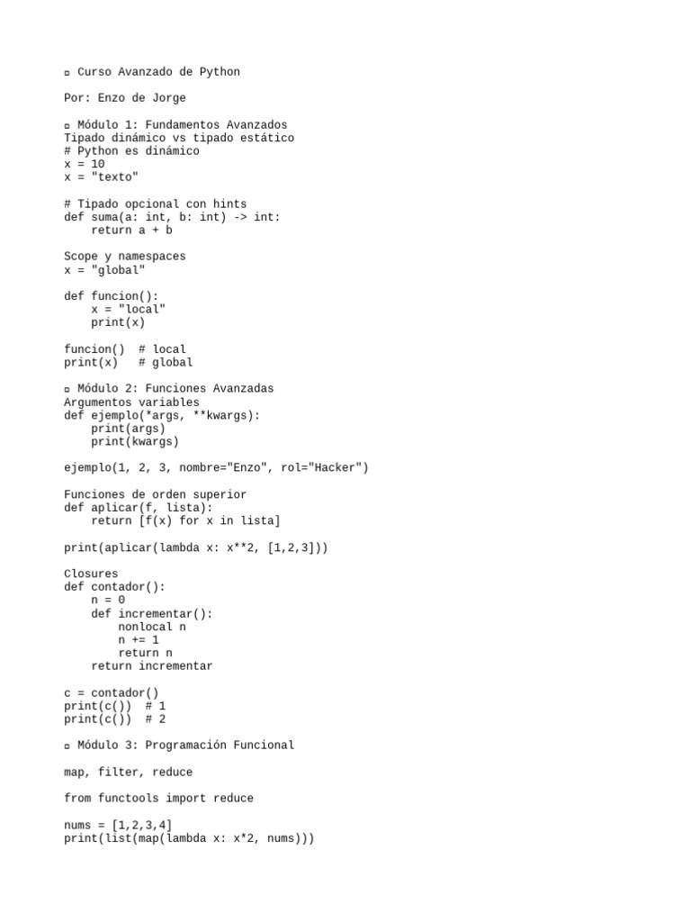 Curso Avanzado de Python: Temas Clave | PDF | Python (lenguaje de ...