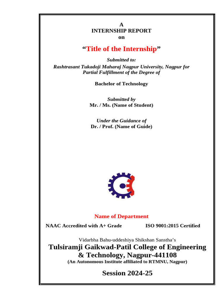 1 COVER Page Internship 2024-25 | PDF