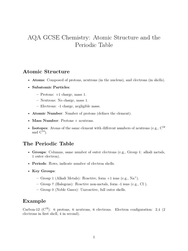 AQA GCSE Chemistry Atomic Structure | PDF