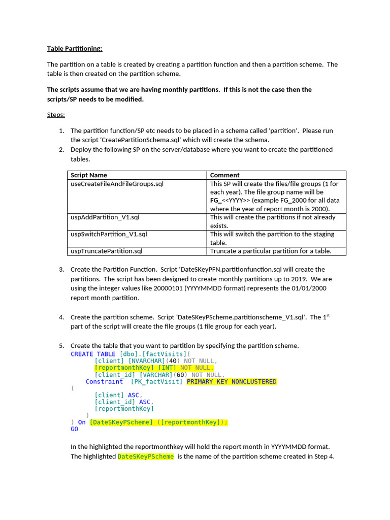 SQL Table Partitioning Guide | PDF | Database Index | Information Science