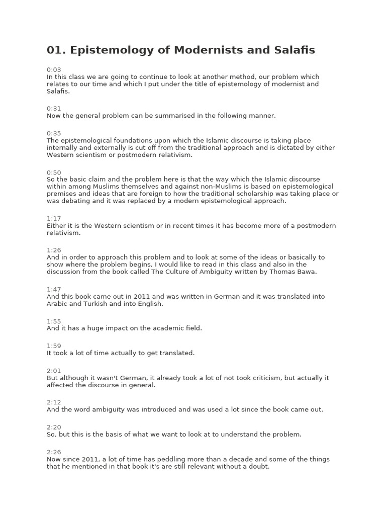 Modernist vs. Salafi Epistemology in Islam | PDF | Prophets And ...