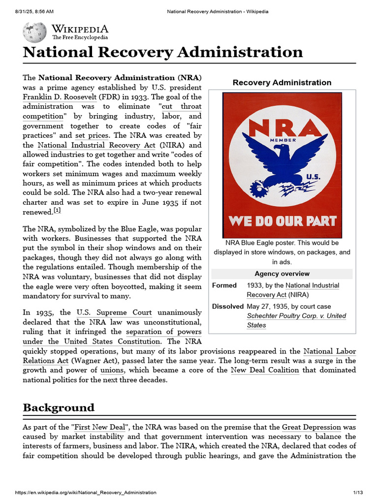 National Recovery Administration Overview | PDF | New Deal | Franklin D ...