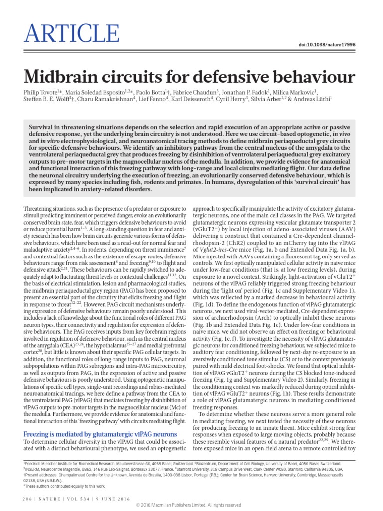 Midbrain Circuits in Defensive Behavior | PDF | Fear | Biology