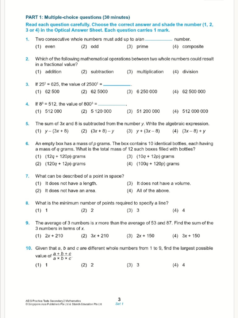 AEIS Math Sec 2 | PDF