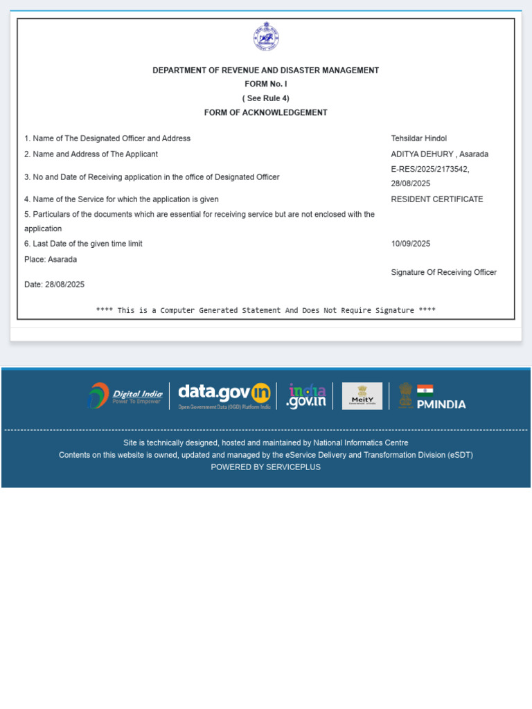 Resident Certificate Acknowledgment Form | PDF