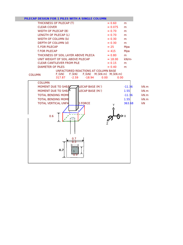 Single Pile Cap Design Example | PDF | Bending | Solid Mechanics