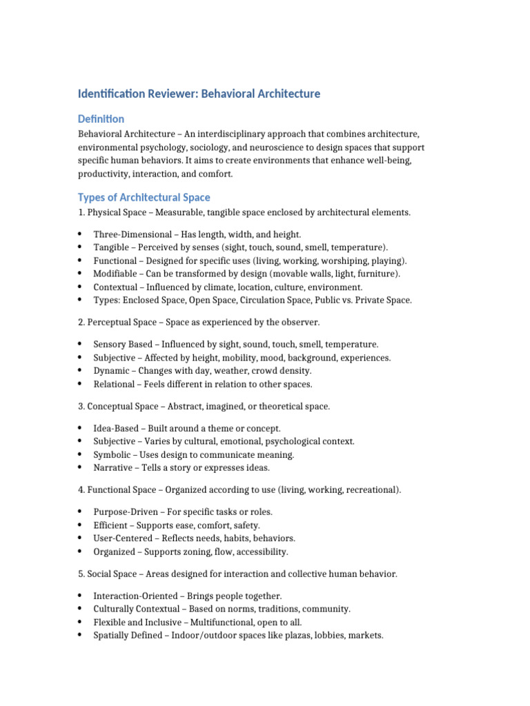 Identification Reviewer Behavioral Architecture | PDF | Perception | Space