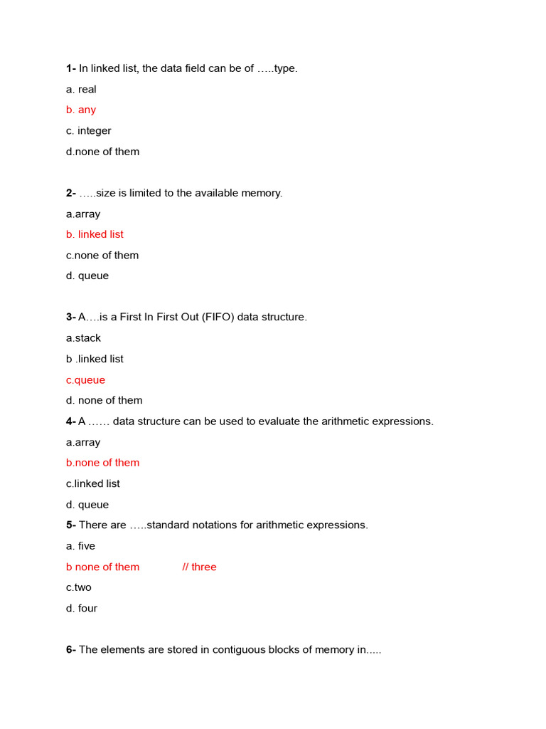 Data Structures Quiz Questions | PDF