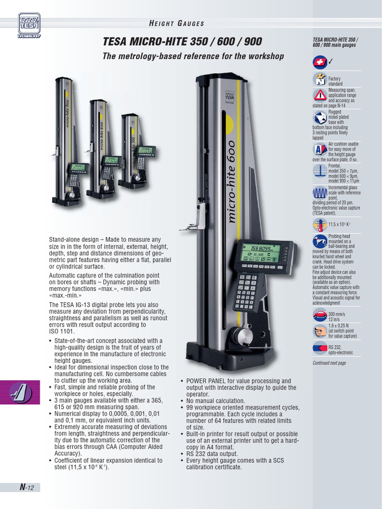 TESA Micro-Hite 900 User Manual | PDF | Metalworking | Tools