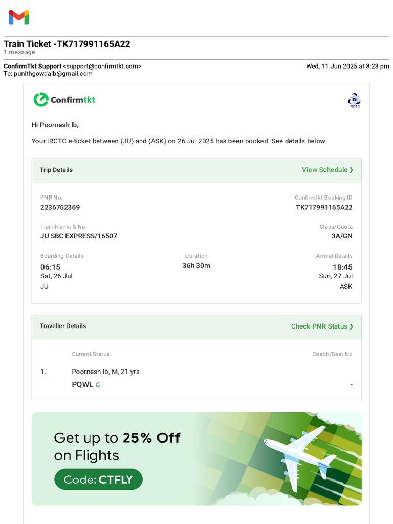 IRCTC Train Ticket Confirmation Details | PDF | Fee