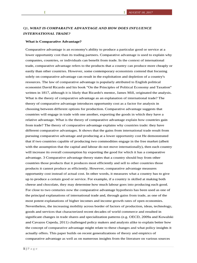 Inter Trade Assignment | PDF | Comparative Advantage | Free Trade