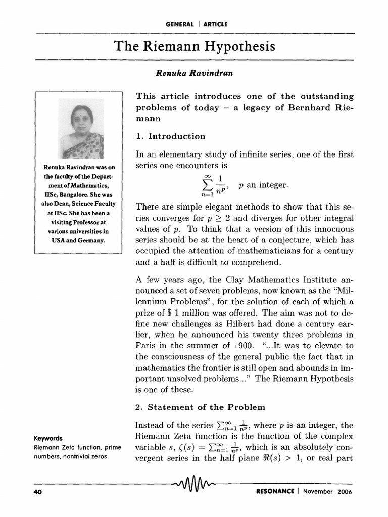 Riemann Hypothesis Overview by Ravindran | PDF | Mathematical Analysis ...