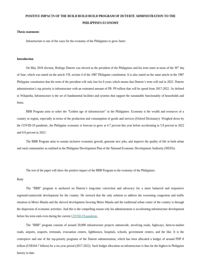 Impacts of The Build Build Build Program of Duterte Administration ...