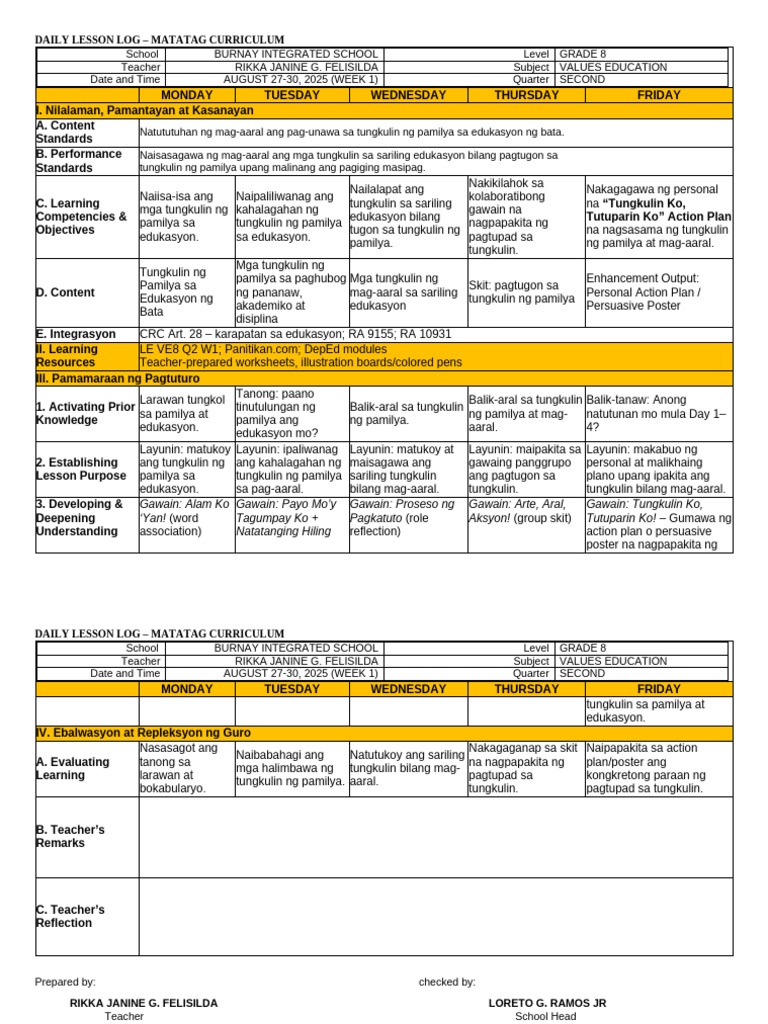 Esp DLL Week 1 q2 | PDF