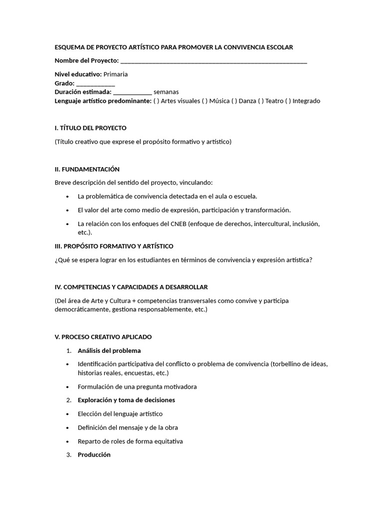 Proyecto Artístico para Convivencia Escolar | PDF | Aprendizaje ...