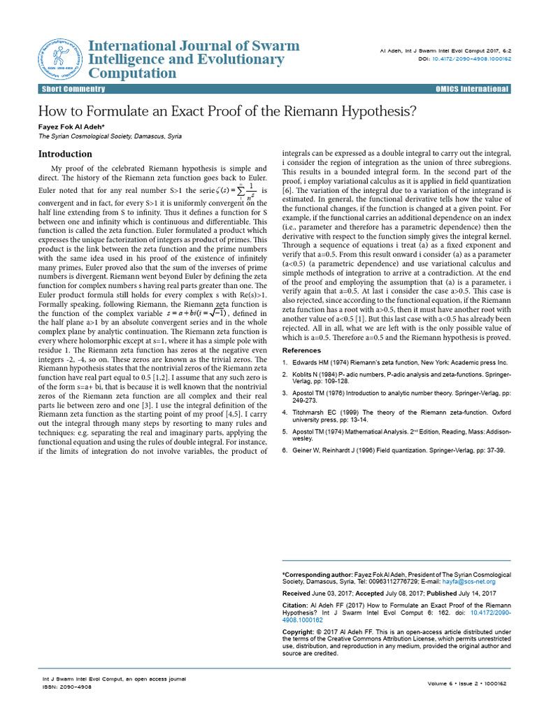 Exact Proof of the Riemann Hypothesis | PDF | Prime Number ...