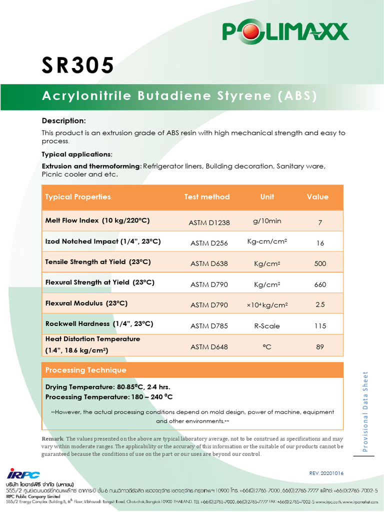 SR305 ABS Resin Data Sheet | PDF