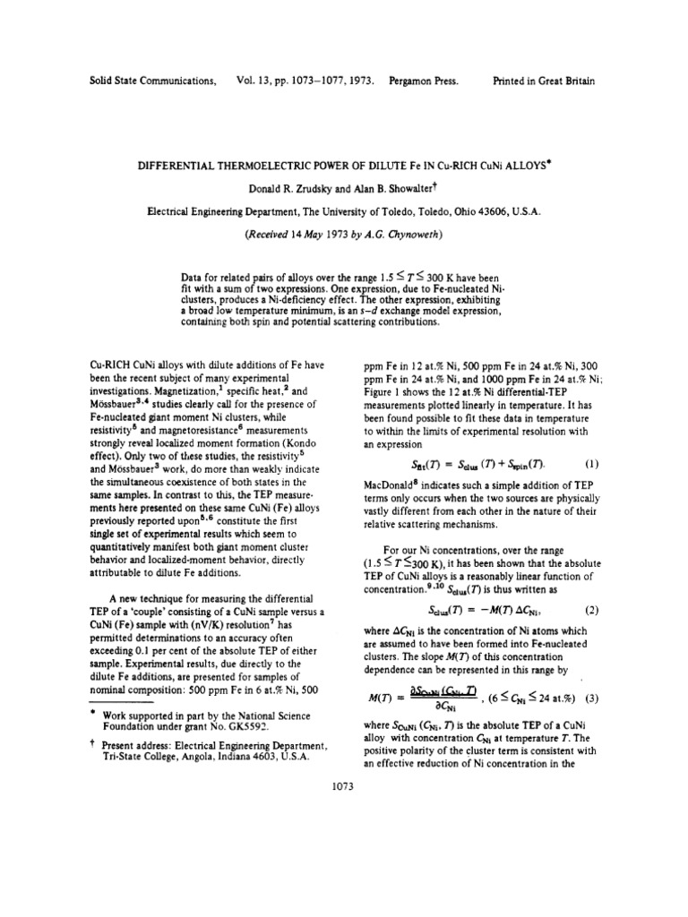 Differential Thermoelectric Power in CuNi Alloys | PDF | Electrical ...