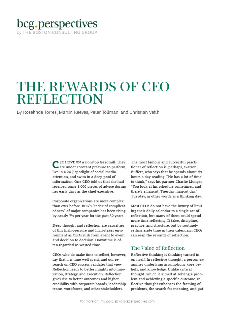BCG The Rewards of CEO Reflection June 2017 Tcm9 163525 | PDF | Thought ...