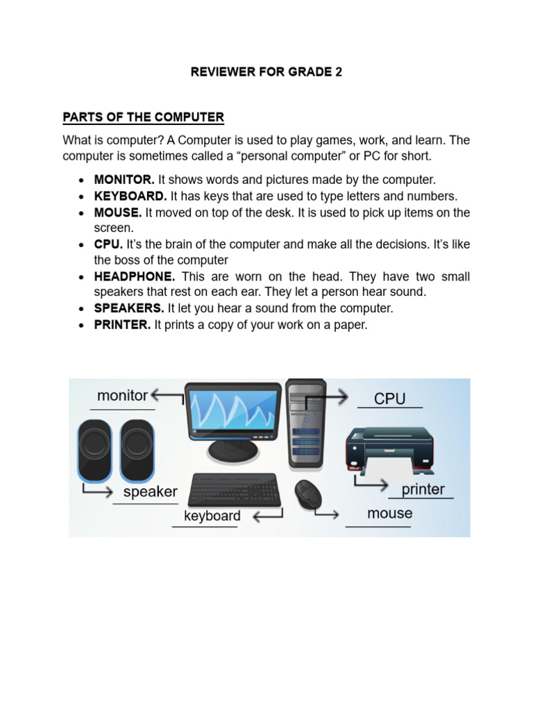 Grade 2 Computer Parts and Functions | PDF | Typefaces | Menu (Computing)