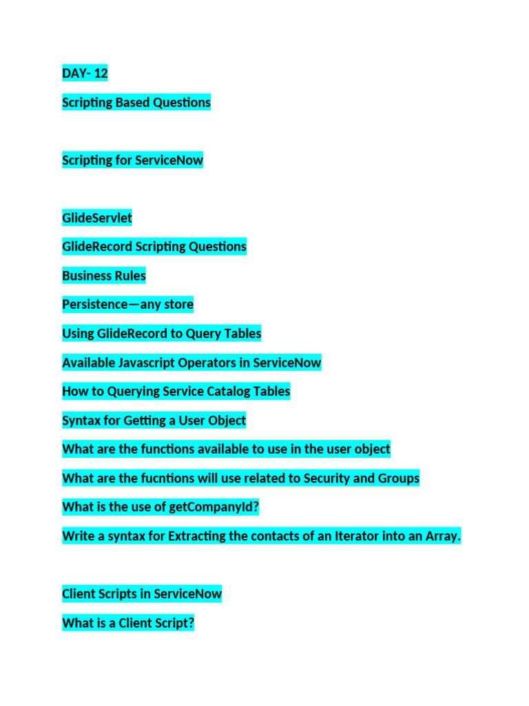 ServiceNow Scripting and Client Scripts Guide | PDF | Software ...