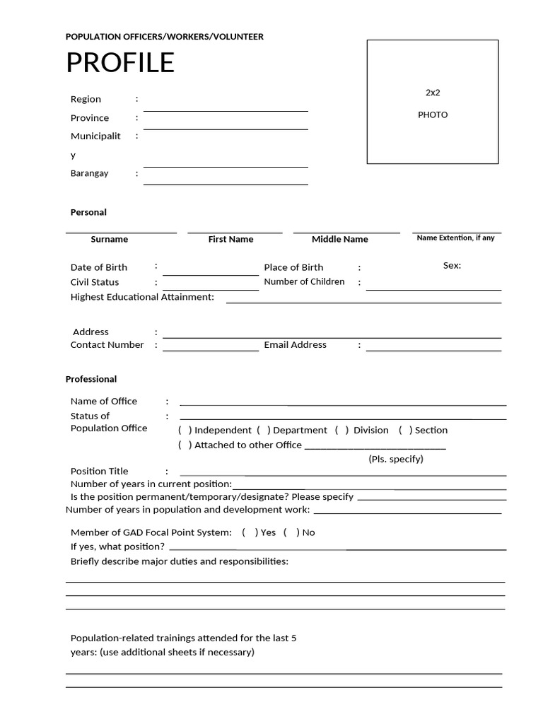 Population Officer Profile Template | PDF