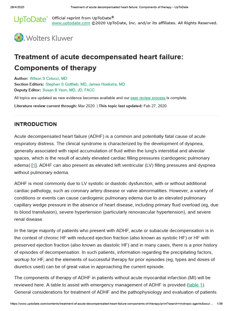 Treatment of Acute Decompensated Heart Failure - Components of Therapy ...