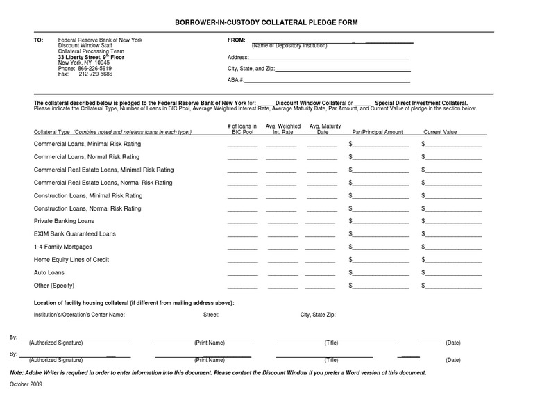 Borrower in Custody Collateral Pledge - FED | PDF