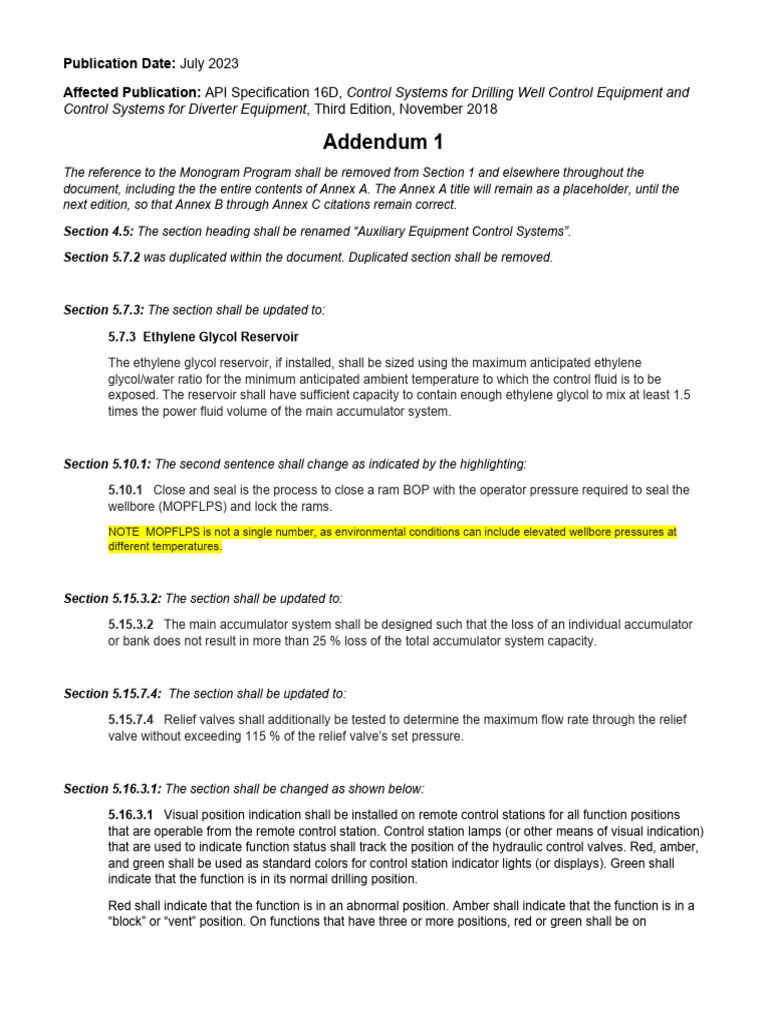 API Spec 16D Updates and Revisions | PDF