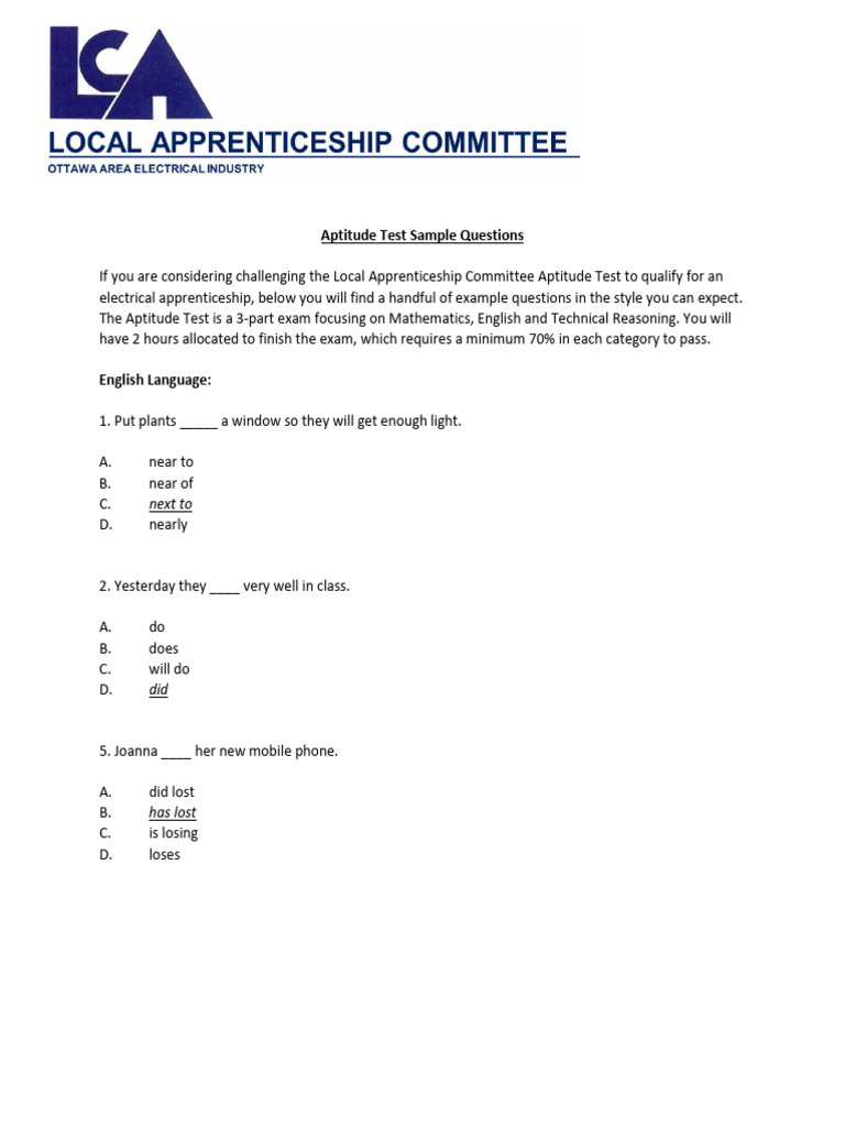 Aptitude Test Sample Questions 2022 | PDF