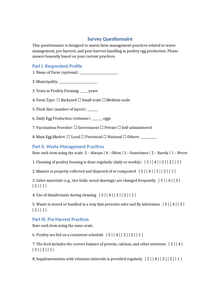 Updated Poultry Egg Production Questionnaire With Egg Quality | PDF ...