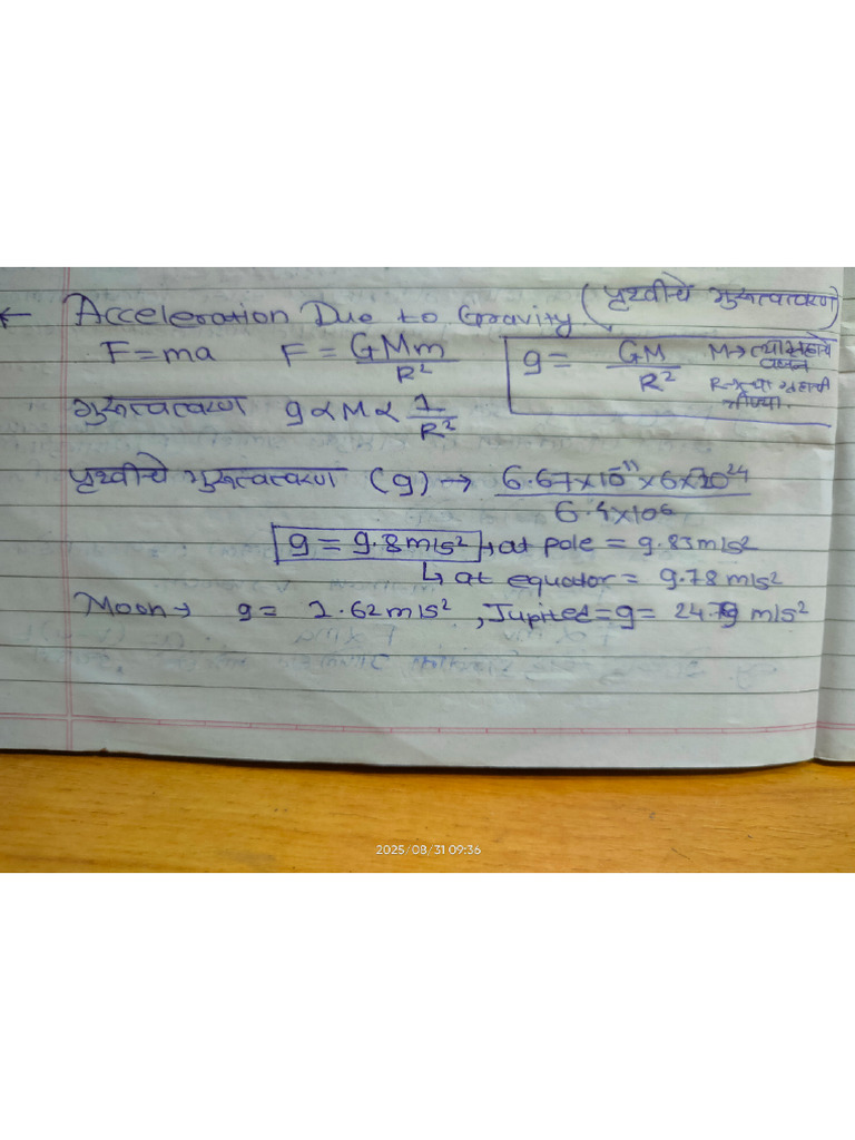 Acceleration Due To Gravity Class Notes | PDF