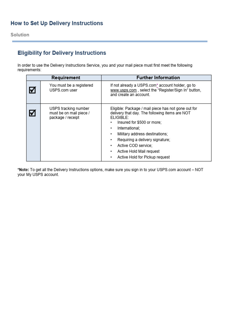 Setting Up USPS Delivery Instructions | PDF | United States Postal ...