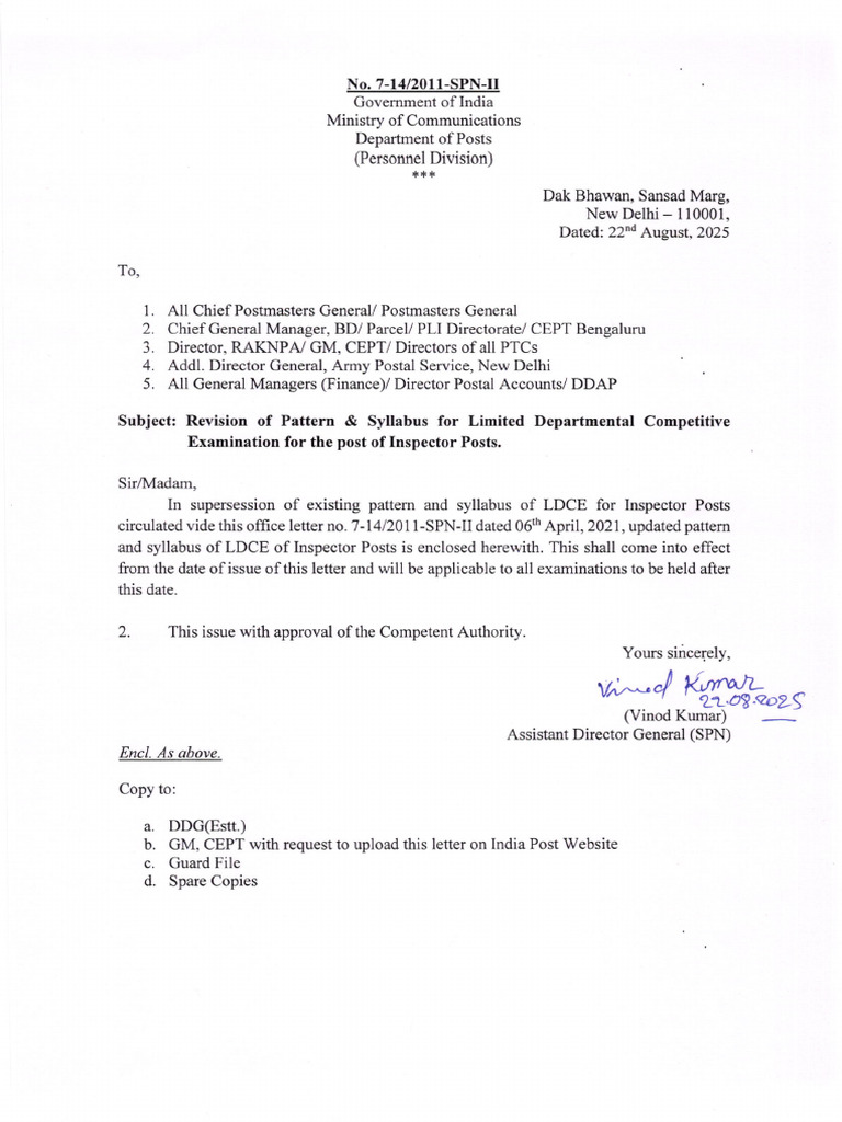 Inspector Posts Exam Pattern & Syllabus | PDF | Government Of India