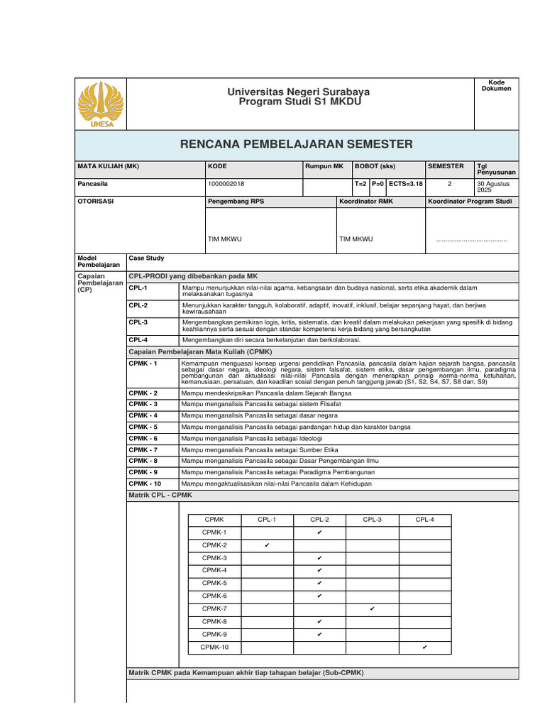 RPS OBE Pancasila | PDF