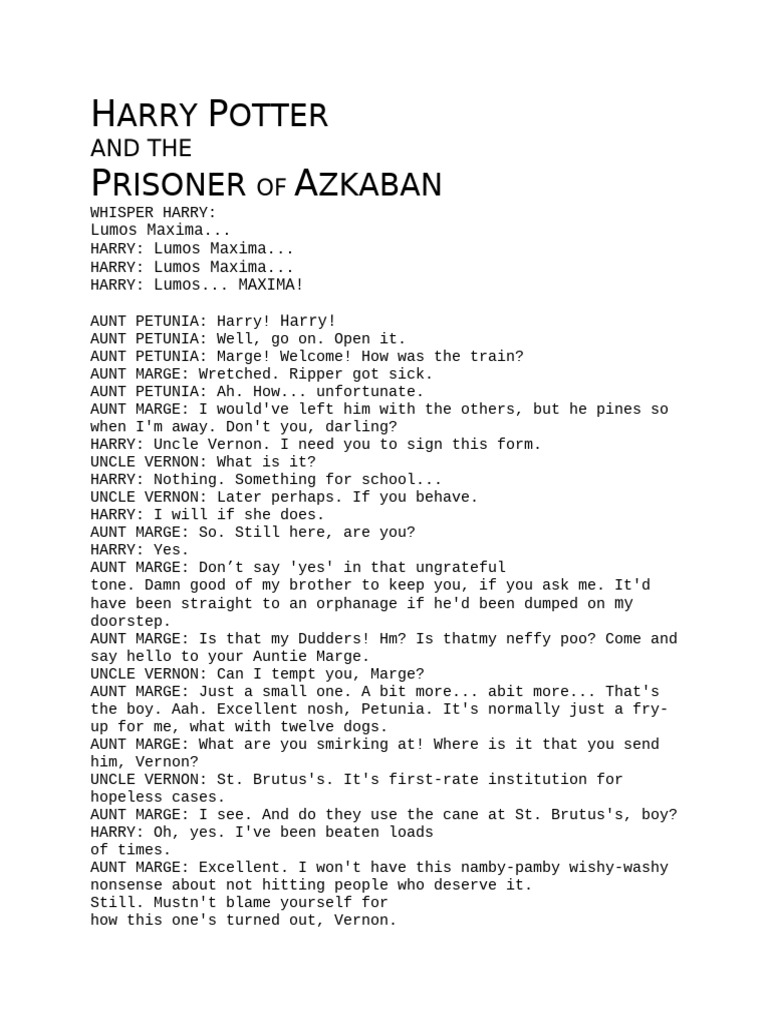 Prisoner of Azkaban Script Excerpt PDF Harry Potter