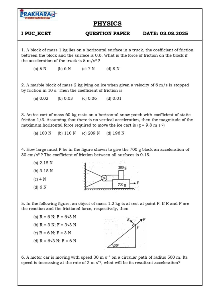 I Pu Kcet Phy (03-02-2025) | PDF | Force | Rotation Around A Fixed Axis