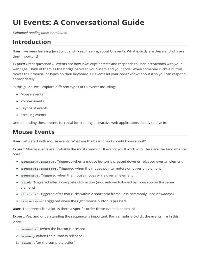 Understanding UI Events in JavaScript | PDF | Cursor (User Interface ...