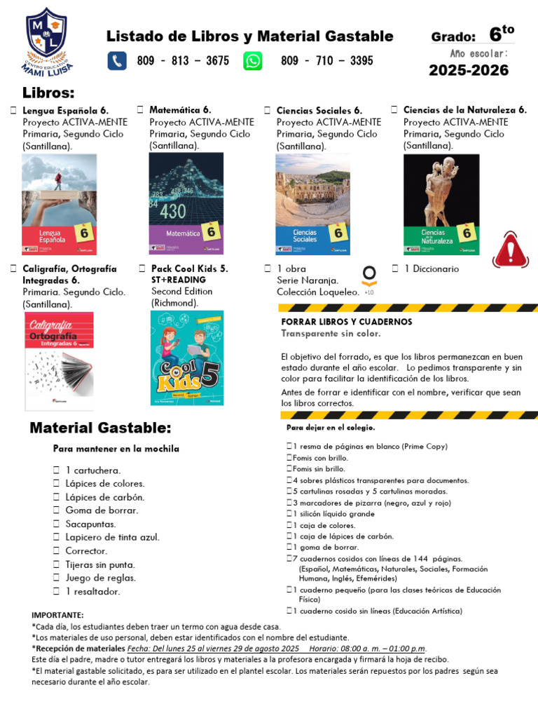 Material Escolar 6to Grado 2025-2026 | PDF