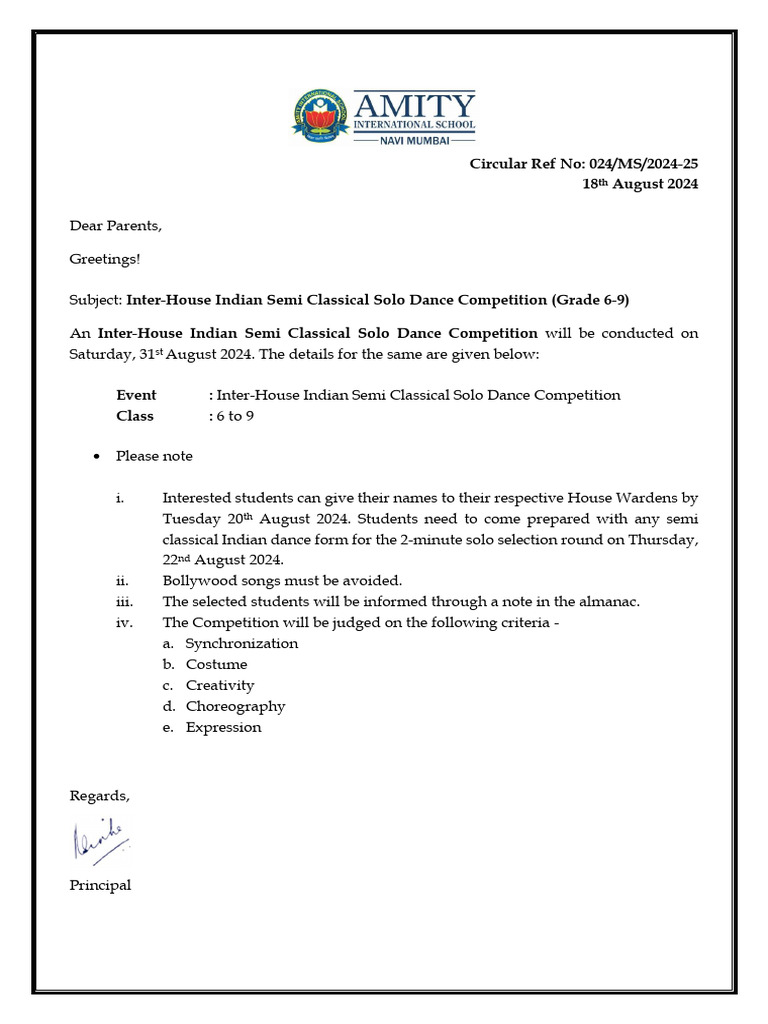 Inter-House Indian Semi Classical Solo Dance Competition | PDF