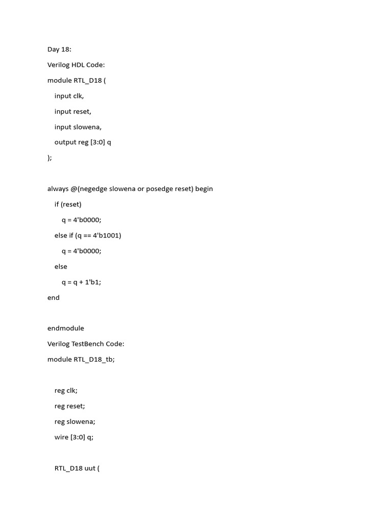 Verilog RTL and Testbench Example | PDF