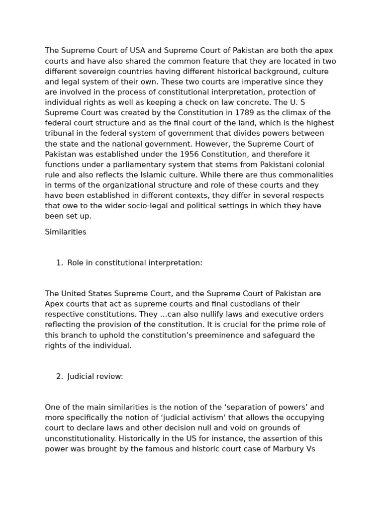 Comparing US and Pakistan Supreme Courts | PDF | Supreme Court Of The ...